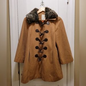 Elevenses Tan Trench Coat with Faux Fur Collar